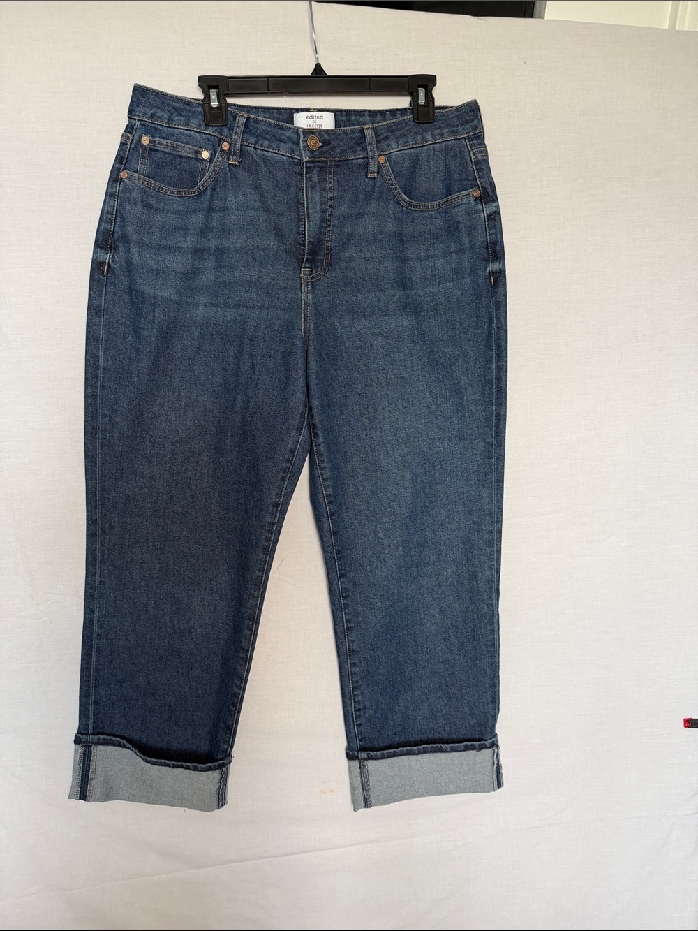 Women's Dark Blue Cropped Jeans with Rolled Hem